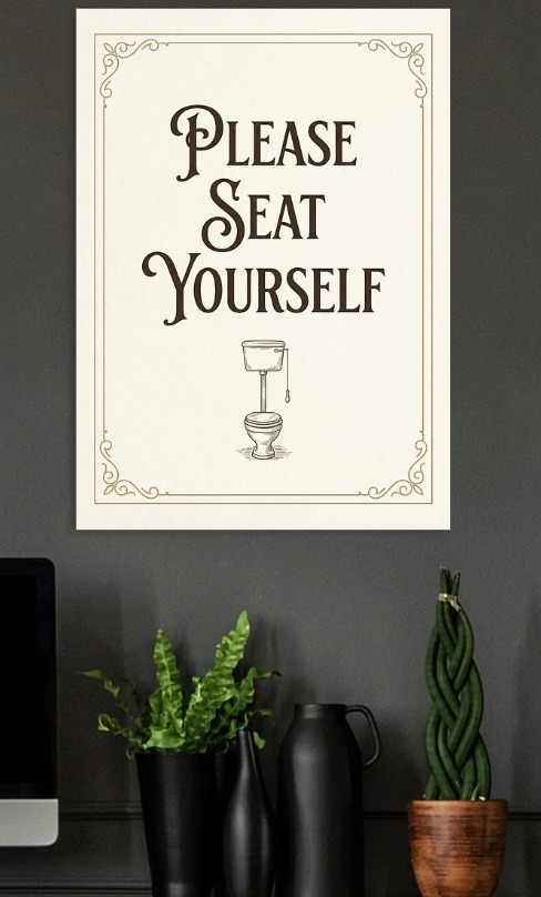 Please Seat Yourself Toilet Sign — metal poster wall art by Lineer